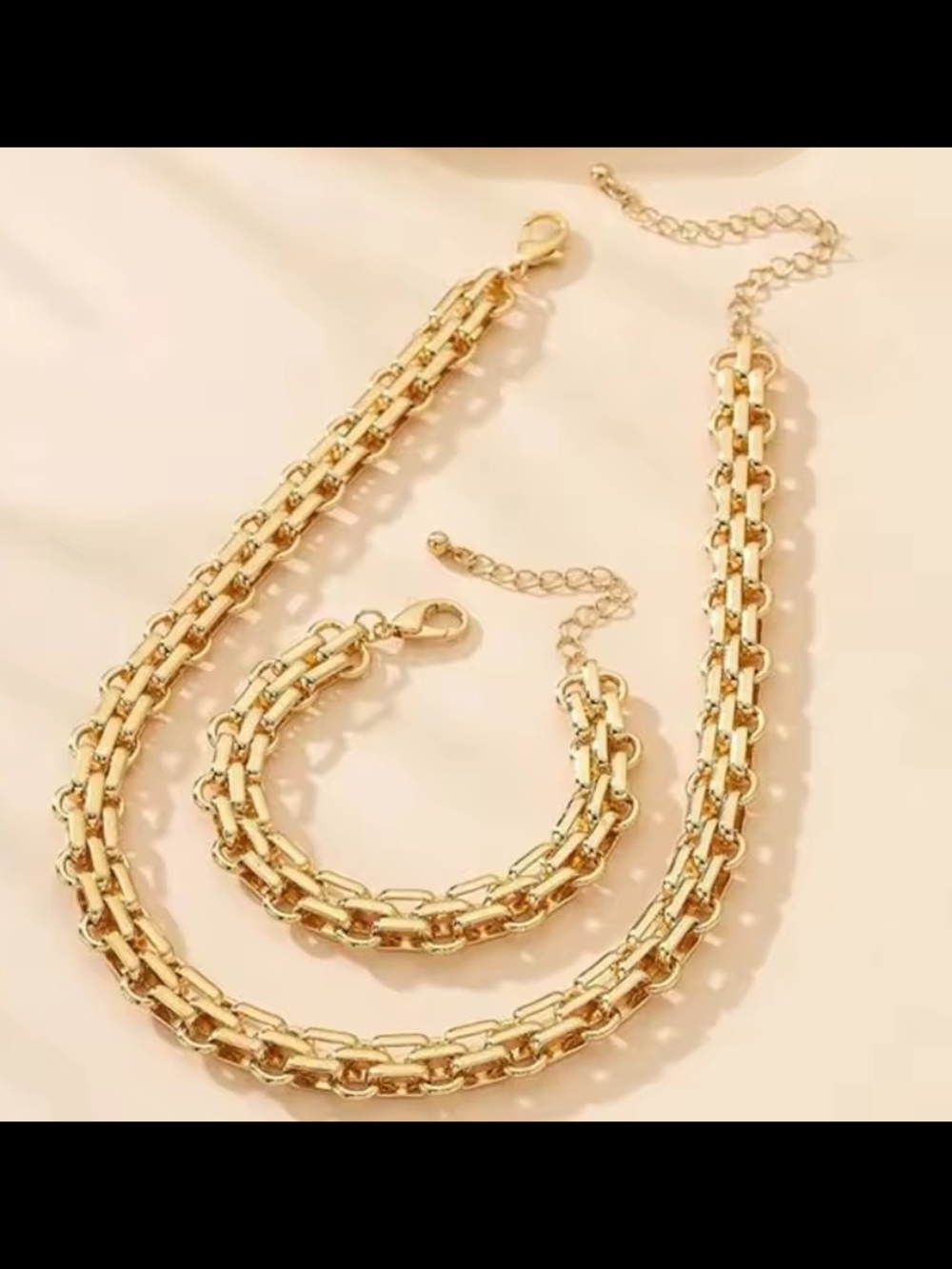 Fashion Jewelry Gold Color Chain Necklace and Bracelet Set